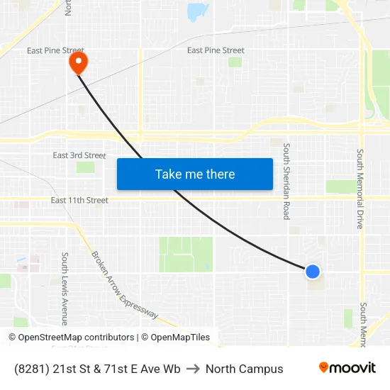 (8281) 21st St & 71st E Ave Wb to North Campus map