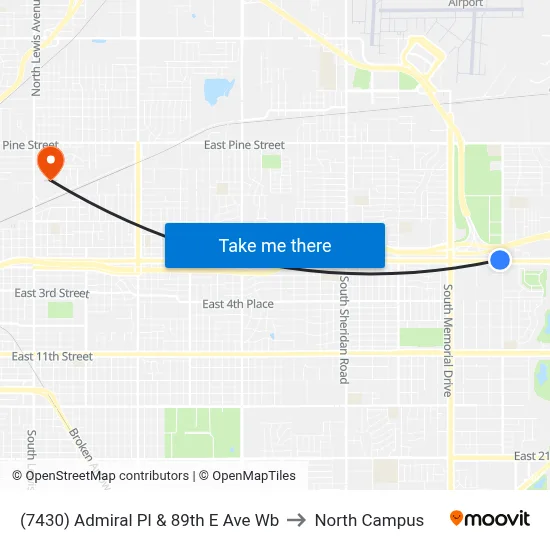 (7430) Admiral Pl & 89th E Ave Wb to North Campus map