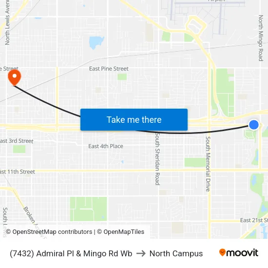 (7432) Admiral Pl & Mingo Rd Wb to North Campus map