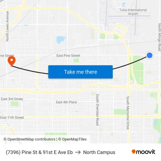 (7396) Pine St & 91st E Ave Eb to North Campus map