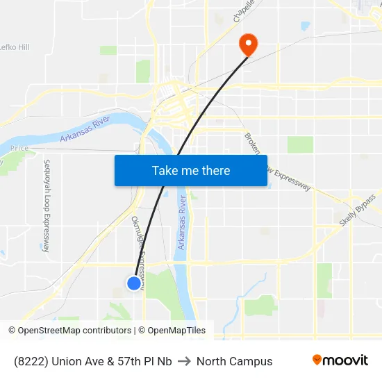(8222) Union Ave & 57th Pl Nb to North Campus map