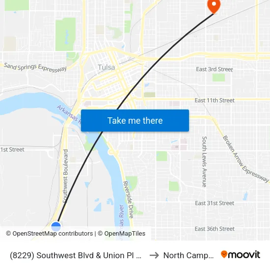 (8229) Southwest Blvd & Union Pl Nb to North Campus map