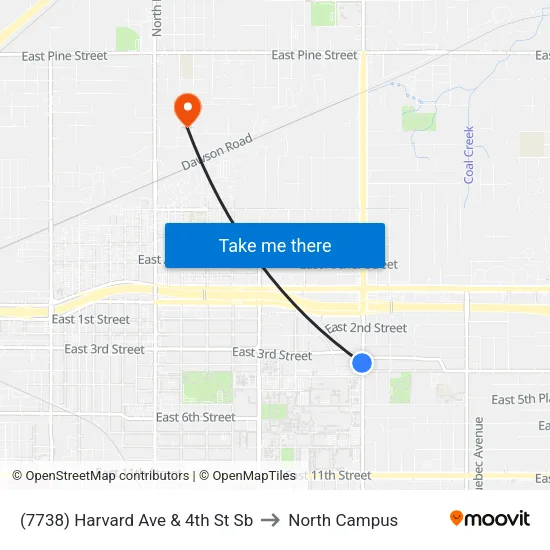 (7738) Harvard Ave & 4th St Sb to North Campus map