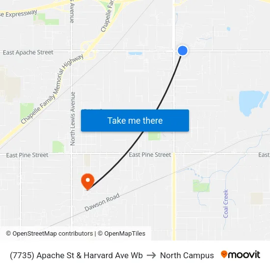 (7735) Apache St & Harvard Ave Wb to North Campus map
