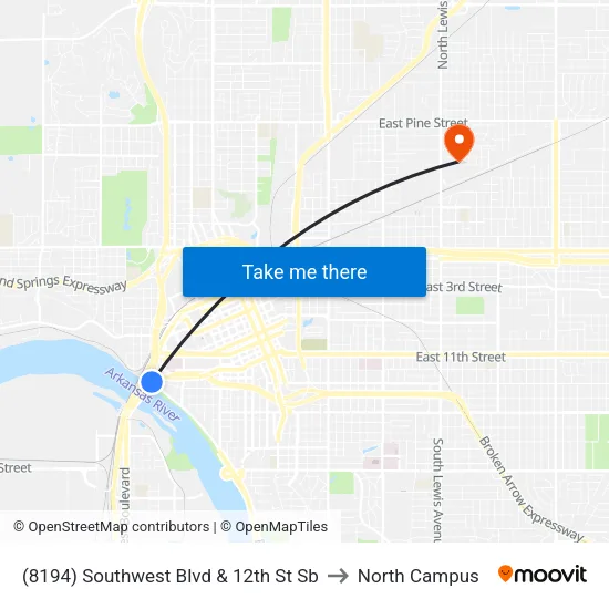 (8194) Southwest Blvd & 12th St Sb to North Campus map