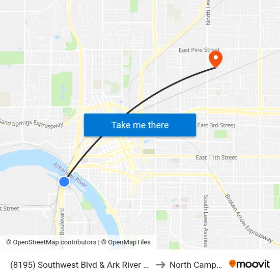 (8195) Southwest Blvd & Ark River Sb to North Campus map