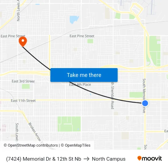 (7424) Memorial Dr & 12th St Nb to North Campus map