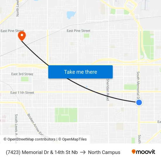 (7423) Memorial Dr & 14th St Nb to North Campus map