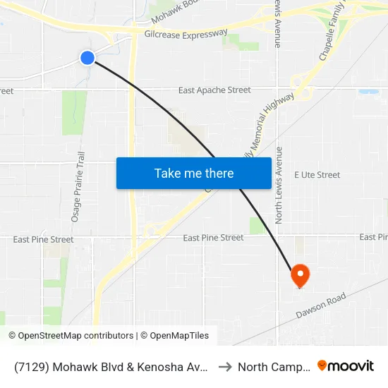 (7129) Mohawk Blvd & Kenosha Ave Eb to North Campus map