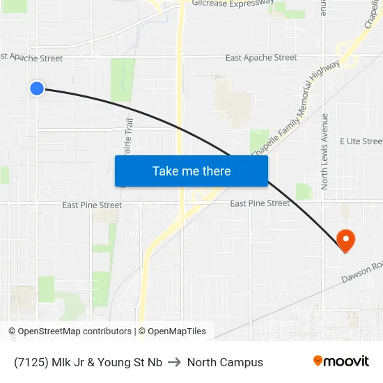 (7125) Mlk Jr & Young St Nb to North Campus map