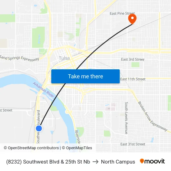 (8232) Southwest Blvd & 25th St Nb to North Campus map