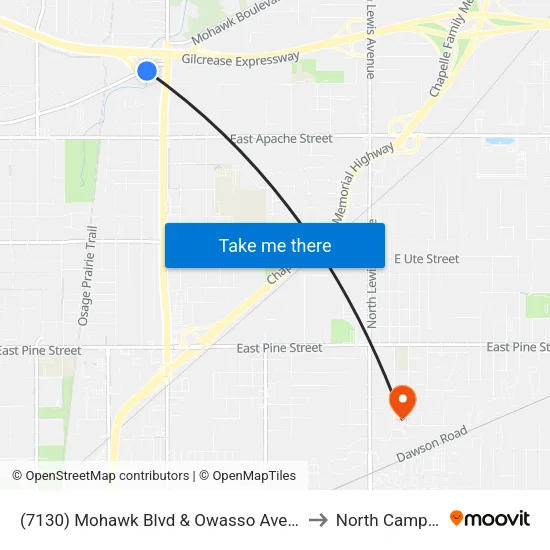 (7130) Mohawk Blvd & Owasso Ave Eb to North Campus map