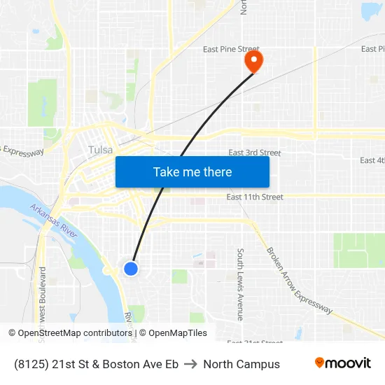 (8125) 21st St & Boston Ave Eb to North Campus map