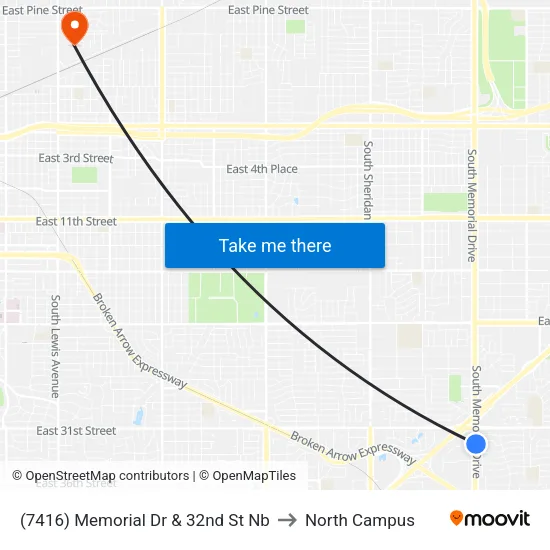 (7416) Memorial Dr & 32nd St Nb to North Campus map