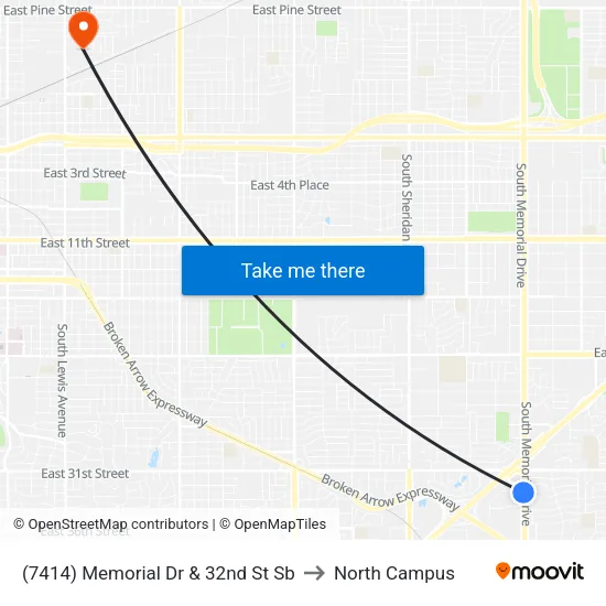 (7414) Memorial Dr & 32nd St Sb to North Campus map