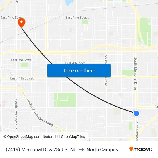 (7419) Memorial Dr & 23rd St Nb to North Campus map