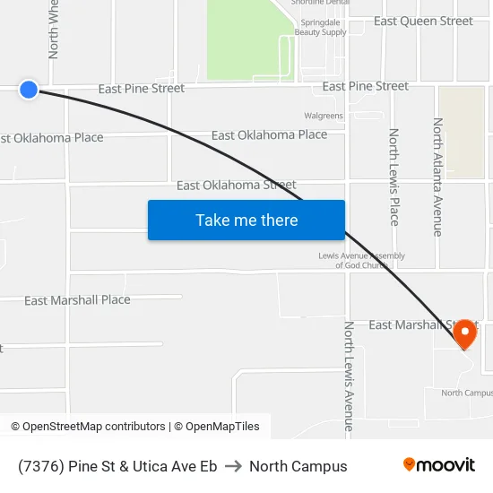 (7376) Pine St & Utica Ave Eb to North Campus map