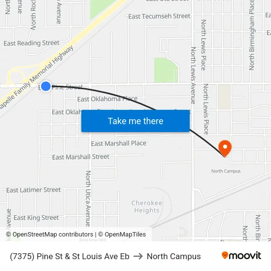 (7375) Pine St & St Louis Ave Eb to North Campus map