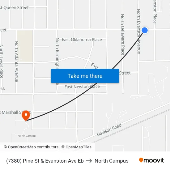 (7380) Pine St & Evanston Ave Eb to North Campus map