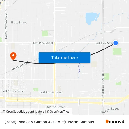 (7386) Pine St & Canton Ave Eb to North Campus map