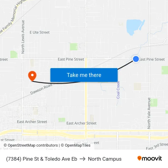 (7384) Pine St & Toledo Ave Eb to North Campus map
