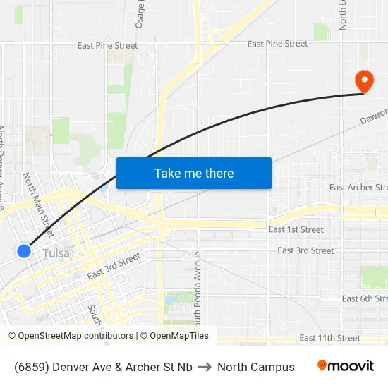 (6859) Denver Ave & Archer St Nb to North Campus map