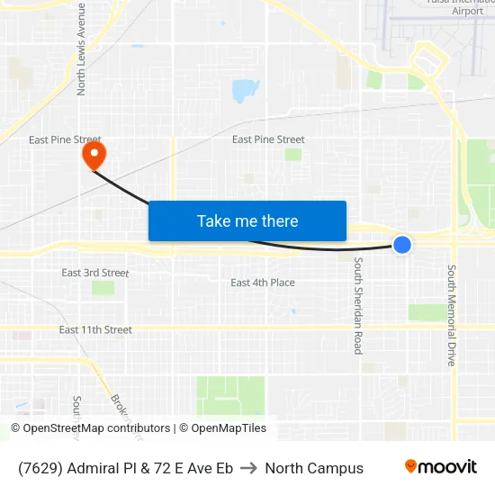 (7629) Admiral Pl & 72 E Ave Eb to North Campus map