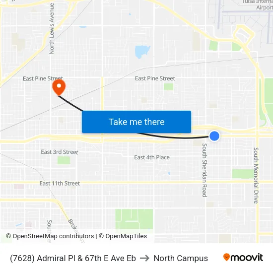 (7628) Admiral Pl & 67th E Ave Eb to North Campus map
