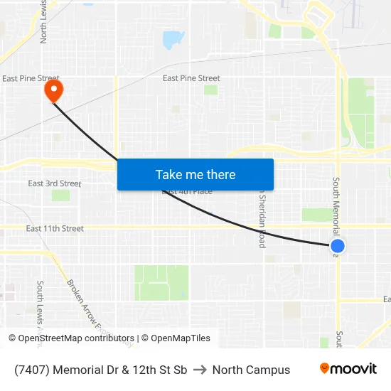 (7407) Memorial Dr & 12th St Sb to North Campus map
