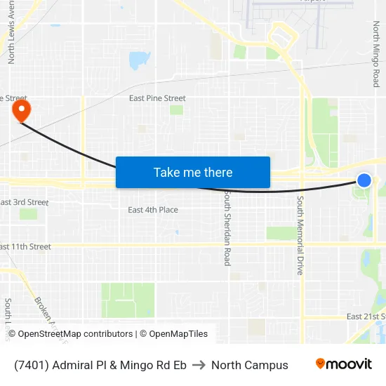 (7401) Admiral Pl & Mingo Rd Eb to North Campus map