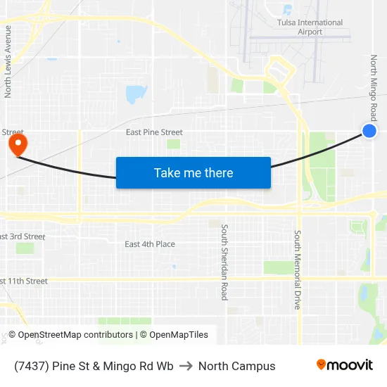 (7437) Pine St & Mingo Rd Wb to North Campus map