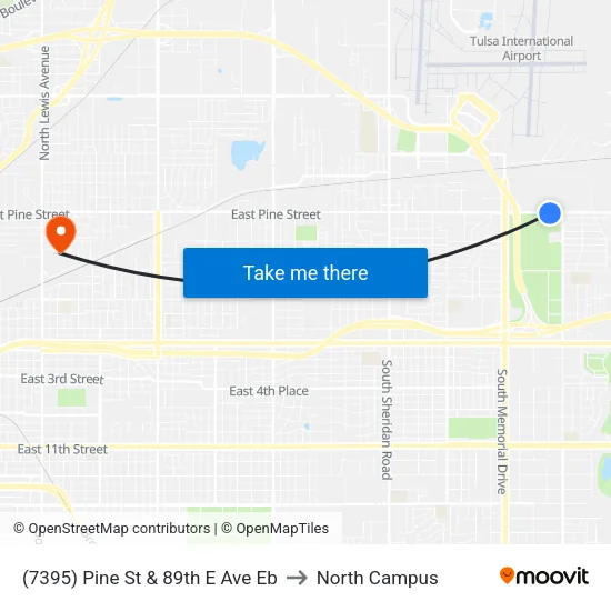 (7395) Pine St & 89th E Ave Eb to North Campus map