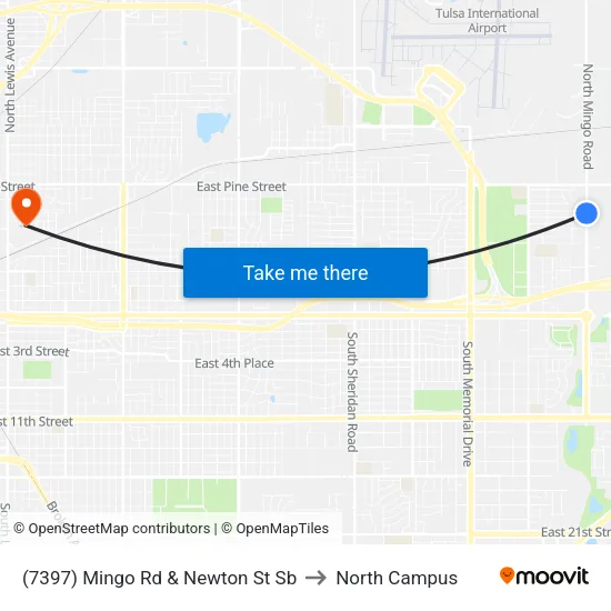 (7397) Mingo Rd & Newton St Sb to North Campus map