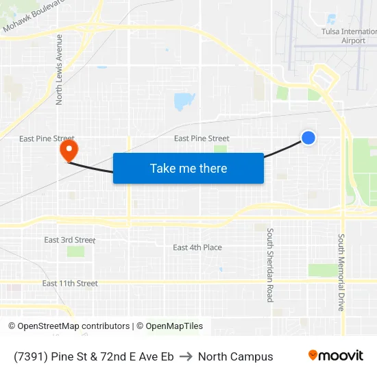 (7391) Pine St & 72nd E Ave Eb to North Campus map