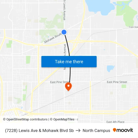 (7228) Lewis Ave & Mohawk Blvd Sb to North Campus map