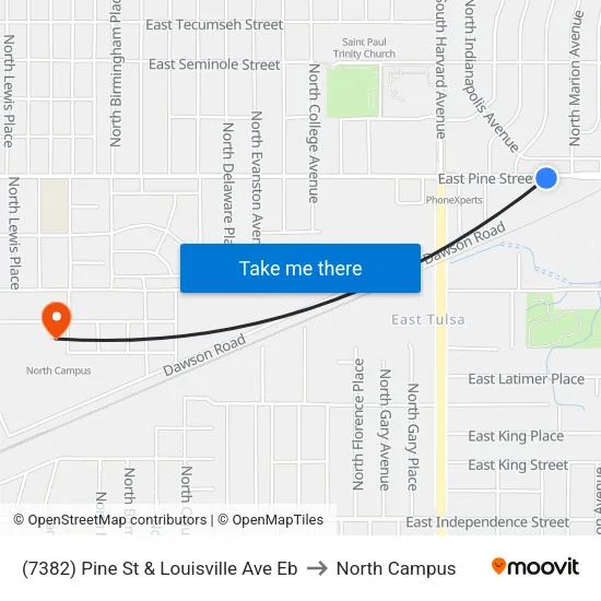 (7382) Pine St & Louisville Ave Eb to North Campus map