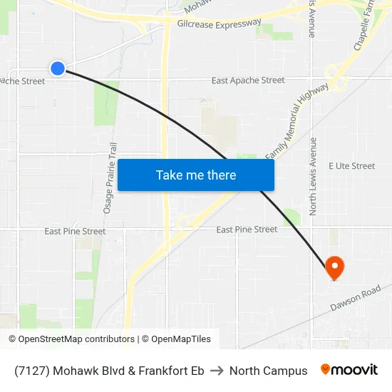(7127) Mohawk Blvd & Frankfort Eb to North Campus map