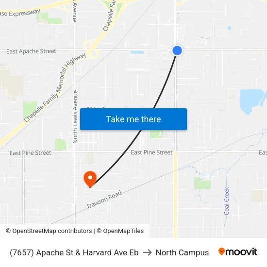 (7657) Apache St & Harvard Ave Eb to North Campus map