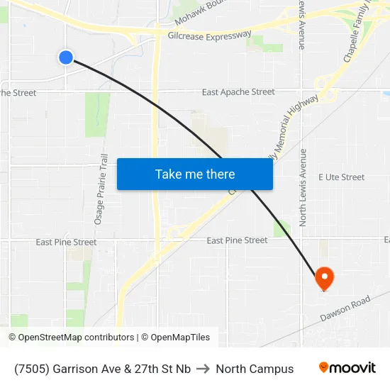 (7505) Garrison Ave & 27th St Nb to North Campus map
