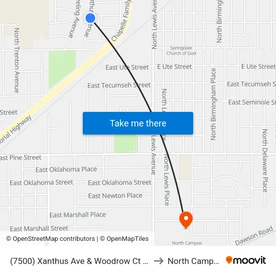 (7500) Xanthus Ave & Woodrow Ct Sb to North Campus map