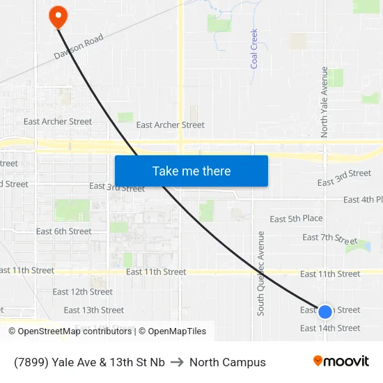 (7899) Yale Ave & 13th St Nb to North Campus map