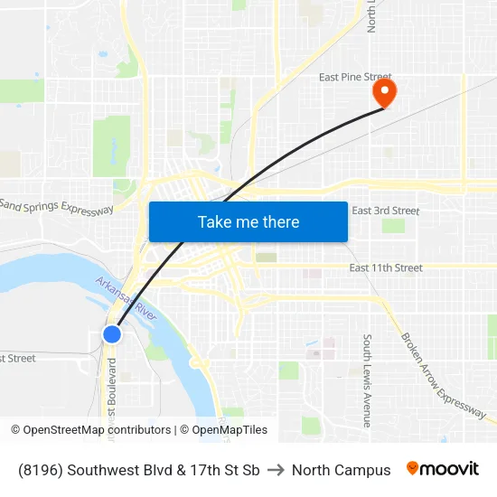(8196) Southwest Blvd & 17th St Sb to North Campus map