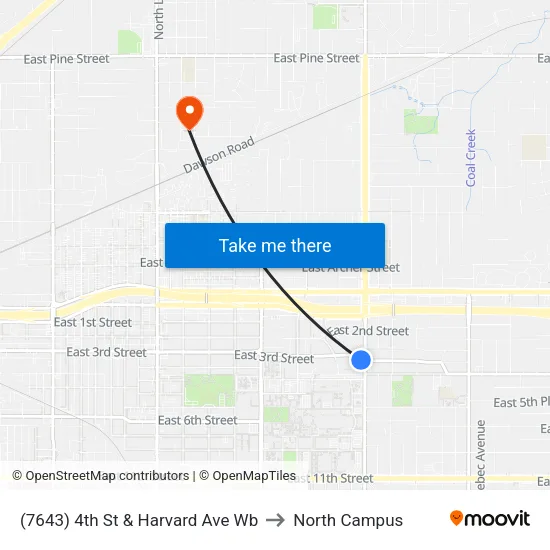 (7643) 4th St & Harvard Ave Wb to North Campus map