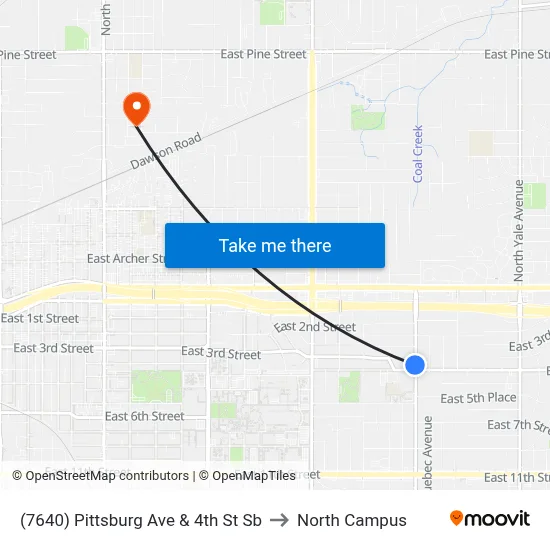 (7640) Pittsburg Ave & 4th St Sb to North Campus map