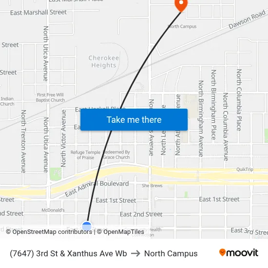 (7647) 3rd St & Xanthus Ave Wb to North Campus map