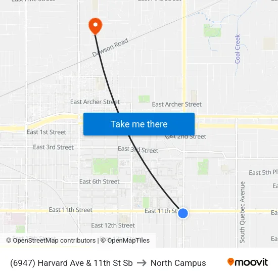 (6947) Harvard Ave & 11th St Sb to North Campus map