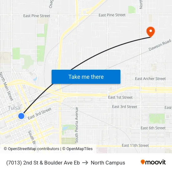 (7013) 2nd St & Boulder Ave Eb to North Campus map