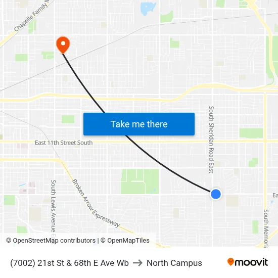 (7002) 21st St & 68th E Ave Wb to North Campus map