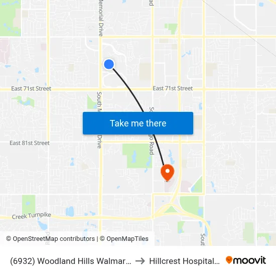 (6932) Woodland Hills Walmart Subhub to Hillcrest Hospital South map