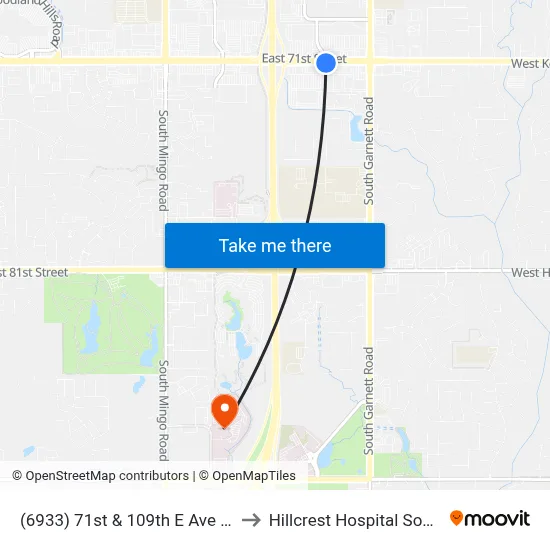 (6933) 71st & 109th E Ave Eb to Hillcrest Hospital South map